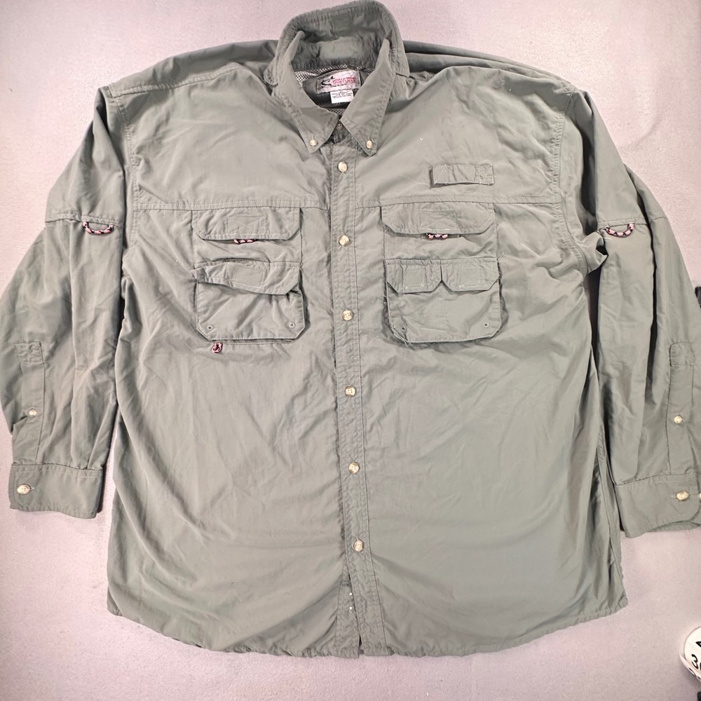 World Wide Sportsman Mens XL Fishing Shirt Green Long Sleeve Nylon Button Up